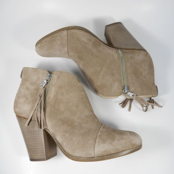 RAG & BONE Margot Ankle Boots Booties 40 9.5 10 Fringe Beige Suede Dual Zip NEW - Picture 8 of 12